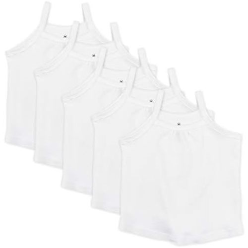 HonestBaby Girls 5-Pack Cami Tops Sleeveless T-Shirts 100% Organic Cotton for Infant and Toddler Baby Girls