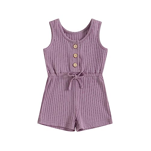 Fernvia Toddler Baby Girl Summer Clothes Sleeveless Ribbed Knitted Jumpsuit Shorts Overalls Baby One Piece Outfit