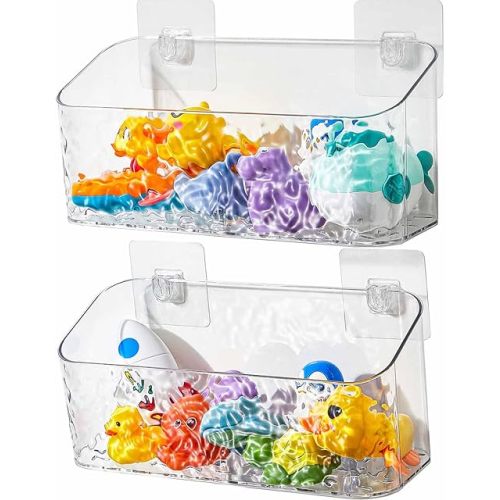 Bath Toy Storage Organizer, Bathtub Toy Storage Holder, Large Capacity Wall Mounted Shower Caddy Shower Organizer, No Drill Shelves Basket, Wave, 2 Pack