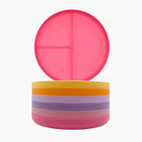 Baby Joey Kids Divided Plate Set for Girls, Pink, Purple, & Yellow Assorted Colors, 6 Piece