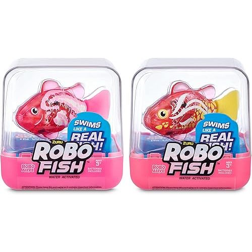 Robo Alive Robo Fish Series 2 (Hot Pink + Pink 2 Pack) by ZURU Robotic Swimming Fish Water Activated, Changes Color, Comes with Batteries, Amazon Exclusive,Multi,7165H
