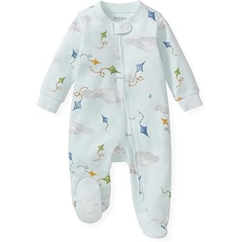 Burt's Bees Baby Boys Sleep and Play Pajamas, 100% Organic Cotton, One-piece PJs, Diagonal Zip Up Loose Fit Footie