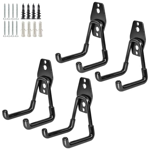 Garage Storage Utility Hooks，Garage Garden Tool Organizer，Steel Wall Mount Hooks, Garden Small U Hooks (4 Pack-Black)