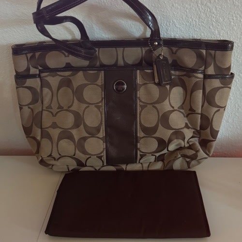 Vintage Coach Signature Brown and Tan Tote Diaper Bag with changing pad