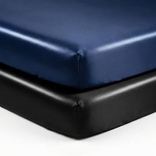 Pro Goleem Satin Mini Crib Sheets 2 Pack, Blue & Black Silky Soft Fitted Sheet for Baby Hair Protection, 38"x24"x5" Breathable Mattress Cover Compatible with Pack n Play & Portable Crib