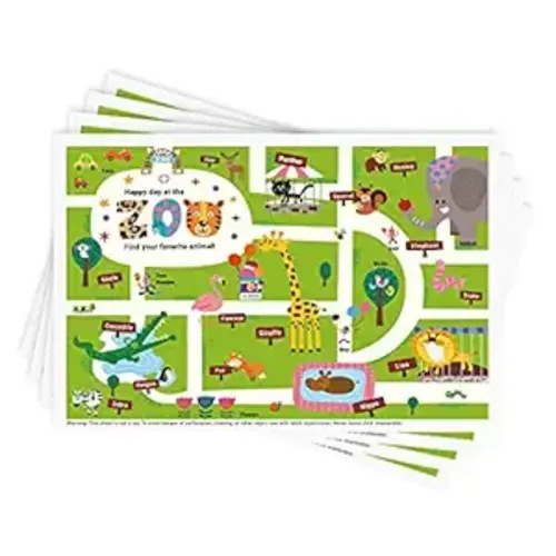 Babebay Disposable Stick-on Placemats 40 Pack for Baby & Kids & Toddler, Sticky Placemats Restaurant Table Mats 12" x 18" (Happy Zoo)