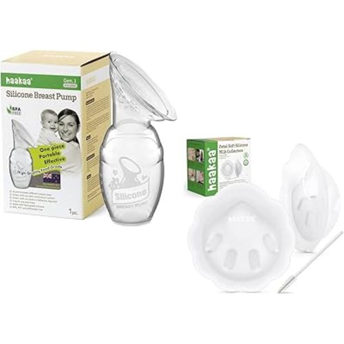 haakaa Manual Breast Pump 4oz/100ml & haakaa Petal Soft Silicone Milk Collector 1oz,2pcs Combo