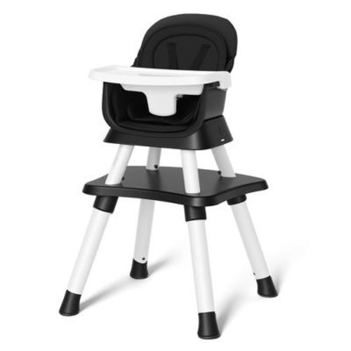 TODECARE Baby High Chair, 8 in 1 Convertible Highchair for Baby& Toddler, Booster Seat, Chair with Safety Harness, Removable Tray, Black & White