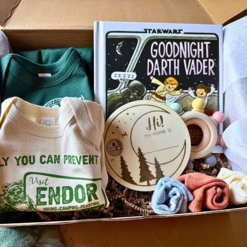 Star Wars© Nerdy Baby Shower Gift Box: Death Star & Endor Bodysuits, Socks, and Book Set