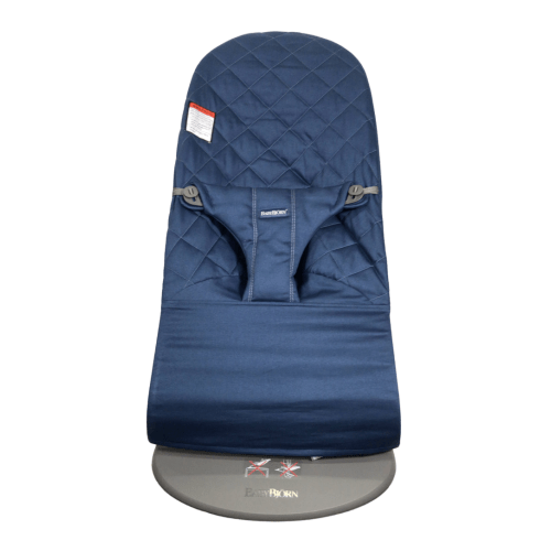 BabyBjorn Bouncer Bliss, Dark Gray Frame, Midnight Blue Cotton Classic Quilt