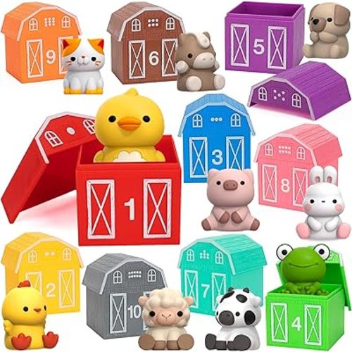 KMUYSL Juguetes para niños y niñas de 1, 2 y 3 años, juguetes de animales de granja, habilidades de conteo, combinación de colores, regalo educativo de Navidad, cumpleaños, Pascua, regalo educativo