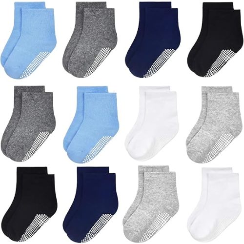 GRPSKCOS Baby Socks Non Slip 12 Pairs Toddler Anti Skid Socks for 0-7 Years Infants Little Kids Boys Girls