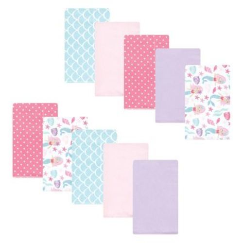 Luvable Friends Hudson Baby Cotton Poly Flannel Burp Cloths 10pk, Purple Mermaid