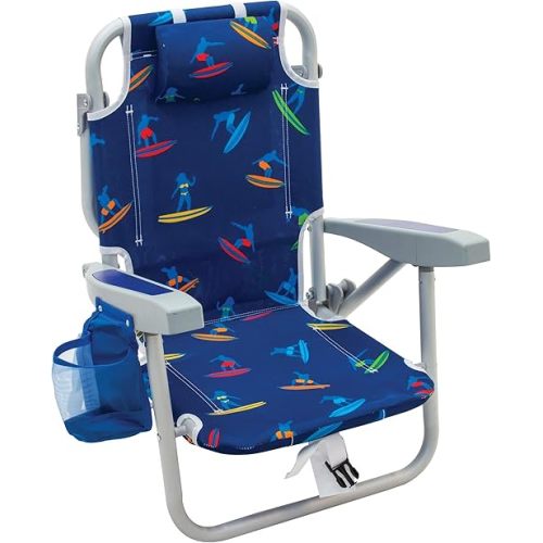 Rio Beach Kid's 5-Position Lay Flat Backpack Folding Beach Chair, Surf Power Surfer