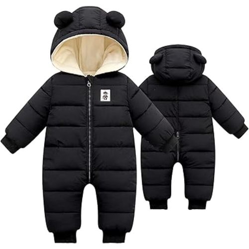 BYFRI Baby Boys Girls Snowsuit Newborn Cozy Winter Coat Infant Bear Hooded Jumpsuit Toddler Snow Outfit for 0-24 Months