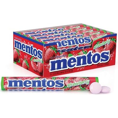 Mentos Chewy Mint Candy Roll, Strawberry, 14 Pieces Per Roll, 15 Count Pack