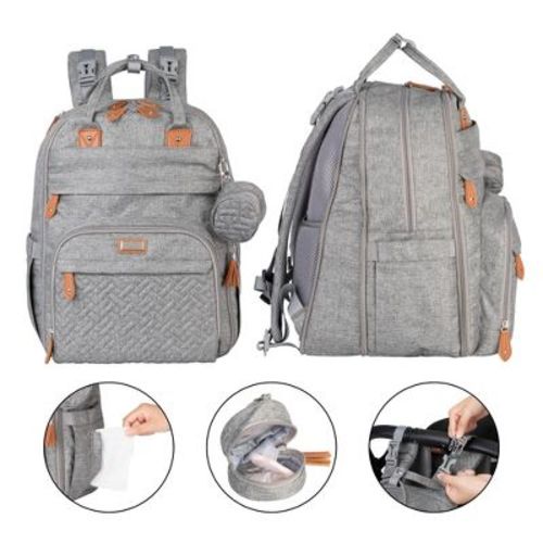 BabbleRoo Diaper Bag Backpack Stylish Hands-Free Baby Bag with Changing Pad, Stroller Straps & Water-Resistant
