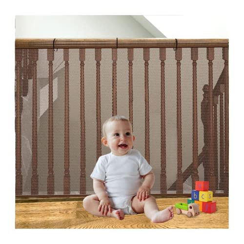Banister Guard for Baby and Pets - 10ft x 3ft Safety Stairs Rail Net, Balcony Netting Provides Safe Environment for Child, Small Pet, Toy - Brown
