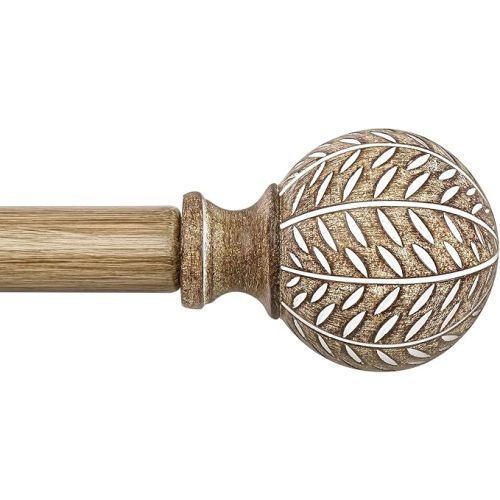 Wood Curtain Rods for Windows 48 to 84 Inch,1'' Diameter Drapery Rods with Imitation Wood Grain Leaf Pattern Finials,Boho Adjustable Heavy Duty Curtain Rods Set,36-88'',Color:Weathered Wood