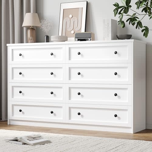 CHUWELL 8 Drawer Large Dresser for Bedroom, 55.1" Wide White Dressers & Chests of Drawers with Large Capacity Storage,Dresser for Bedroom