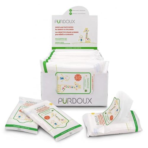 PURDOUX TM Hand and Face Wipes for Babies and Children 120 Wipes (12 Packs of 10)