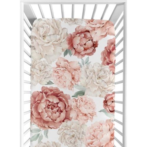 Sweet Jojo Designs Girl Baby Fitted Crib Sheet Peony Floral Garden Pink and Ivory
