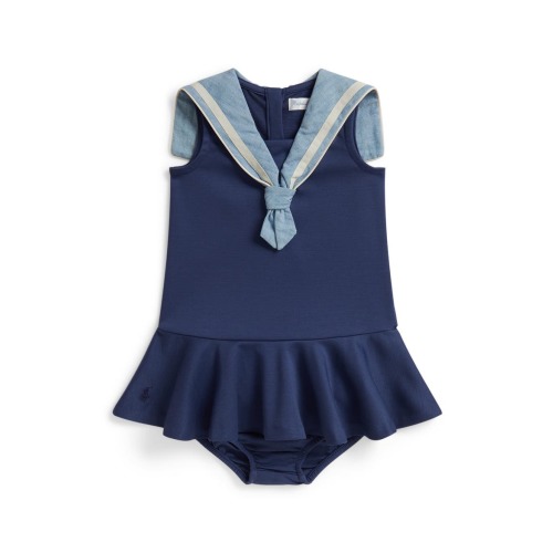 Sailor Collar Drop Waist Dress with Bloomers