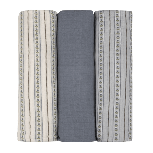 Baby Boy Muslin Swaddle Blanket 3-Pack - Blue - Linear Tulip