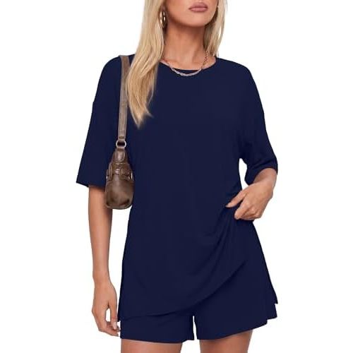 Darong Women's 2 Piece Lounge Set Short Sleeve Boxy T-shirt & Shorts Comfywear Summer Pajama Set Loungewear Set