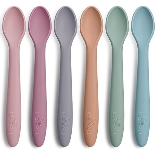 ME.FAN Silicone Baby Spoons - 6 Pack Feeding Spoon for First Stage Baby & Infant, Baby Utensils Soft Training Spoons - Morandi Color