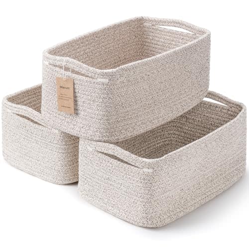 3-Pack Storage Baskets for Organizing | Woven Shelf Toy Basket | Rope Baskets for Gifts Empty | Closet Organizer Bins with Handles | Cube Decorative Box | 13.7×7.1×6.7” | Mixed brown