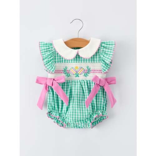 Pickle Ball Bow Ruffle Smocked Green Baby Girl Romper – The Rocking Horse Co.