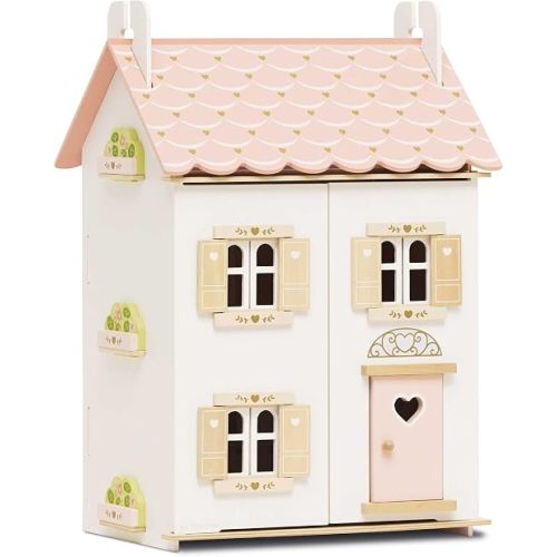 Le Toy Van – Rose Heart Wooden Doll House | Girls & Boys 3 Storey Wooden Dolls House Play Set - Suitable for Ages 3+