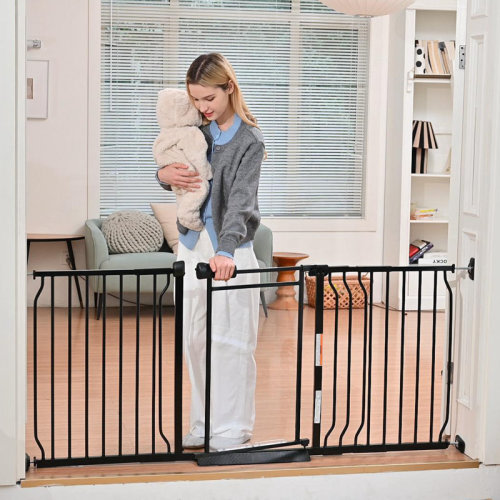 Xifamniy Triple Lock Baby Gate with Clear Acrylic Panel - Adjustable 57-64" Wide Pressure Mount for Stairs, Doorways Metal White & Reviews | Wayfair