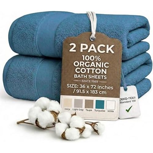 Oversized Bath Towels - 36 x 72 Extra Large Organic Cotton Bath Sheets for Adults | Jumbo Hotel-Size, Ultra Absorbent & Soft | 2 Pack