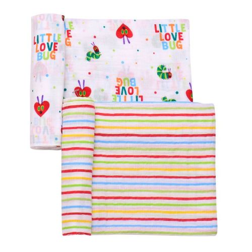 World of Eric Carle 2 Pack Cotton Muslin Swaddle Blankets, Little Love Bug