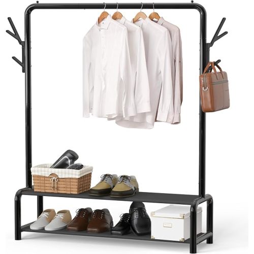 Simple Houseware 52" W Freestanding Closet Garment Rack with Shelves, Black
