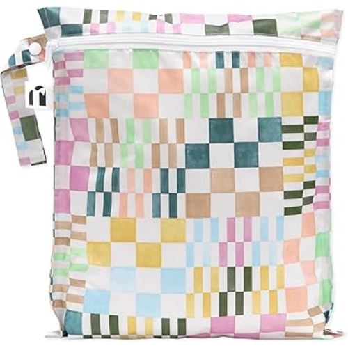 Roamio Waterproof Wet Bag for Baby, Travel, Swim Suit, Cloth Diapers, Pump Parts, Pool, Gym Clothes, Beach, Toiletry, Hook to Stroller, Daycare, Zipper Reusable Bag, Wetdry Packing Pouch, Multi Check