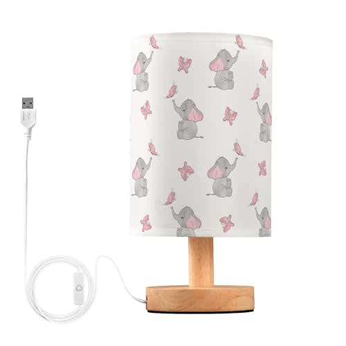 YYZZH Cute Elephant Baby Play Nightstand Lamp with Wood Base Fabric Shade for Living Room Bedroom Kids Room Office