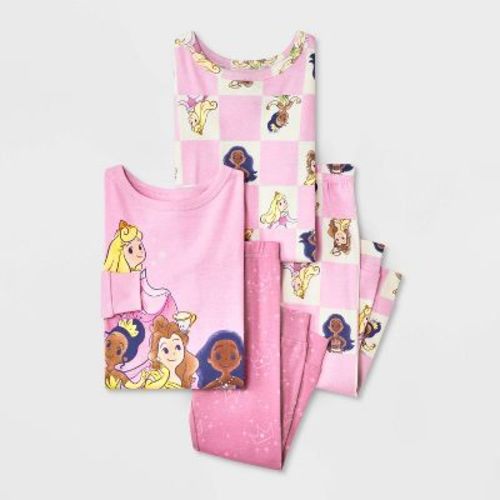 Toddler Girls' 4pc Disney Princess Cotton Long Sleeve Pajama Set - Pink