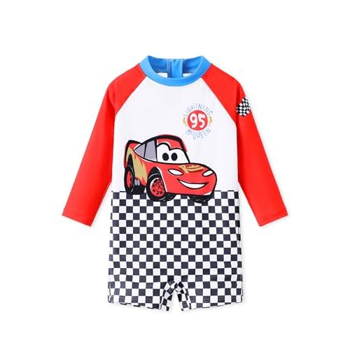 Disney Marvel Stitch Cars Spiderman Mickey Mouse Baby Boy Swimsuit Infant Toddler Bathing Suit UPF 50+ Zipper Long Sleeves