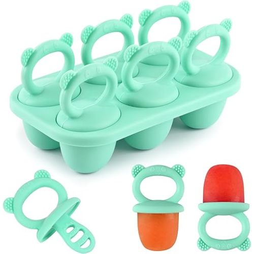 HUAKENER Mini Popsicle Molds, Silicone Popsicle Mold for Toddlers, 6-Cavity Ice Pop Molds with Handle for Making Healthy Baby Food, Breastmilk Popsicle (Green)