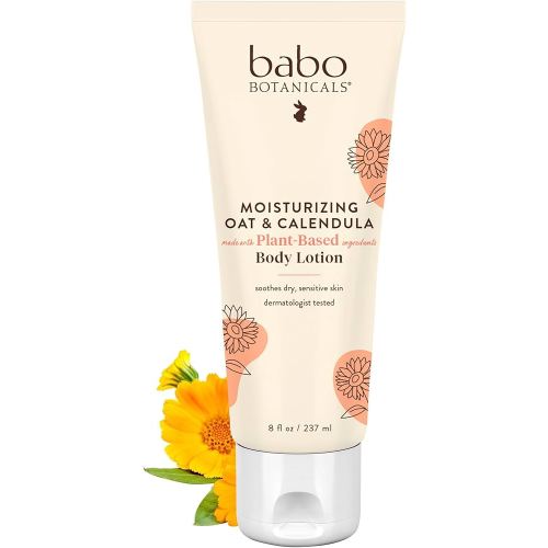 Babo Botanicals Moisturizing Oat & Calendula Body Lotion - For Dry or Sensitive Skin - For all ages - Vegan - Lightly Scented