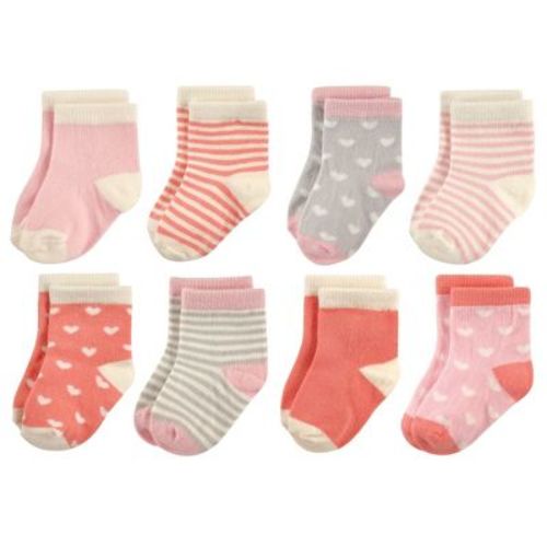 Hudson Baby Infant Girls Cotton Rich Newborn and Terry Socks, Hearts, 6-12 Months