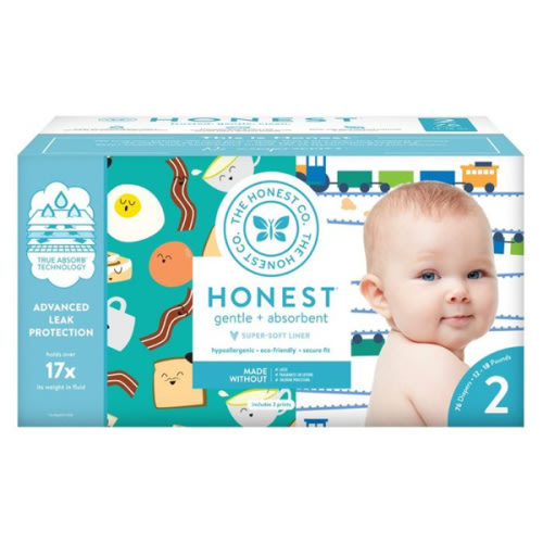 The Honest Company Disposable Diapers Size 2 - (Select Pattern), Color: Trains/Breakfast