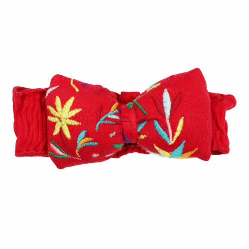 L'ovedbaby Chili Pepper Floral | Organic Embroidered Bowtie Headband - Chili Pepper Floral | Organic Embroidered Bowtie Headband