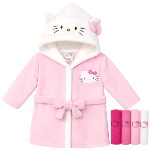 Hello Kitty Baby Girls Bathrobe Hooded Size 0-9 Months – Soft Absorbent After Shower Bath Robe for Newborn Infant, Pink