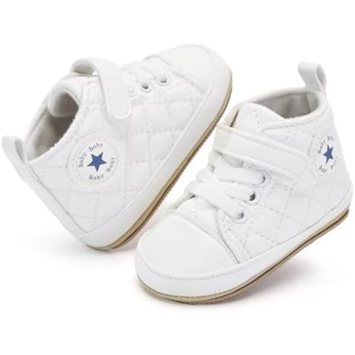 BACSAC Infant High Top Sneakers Baby Shoes Toddler Sneakers Newborn Boy Girl First Walker Shoes Soft PU Slippers for 0-6-12-18 Months for Little Kids Prewalker Shoes for 0-1-2 yrs Old