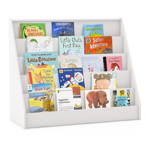 HONEY JOY Kids Bookshelf, 5-Tier Wooden Toddler Bookcase, Children Book Rack & Magazine Display Shelf, Toy Storage Organizer, Book Shelf for Kids Rooms, Playroom, Nursery, Classroom (White)