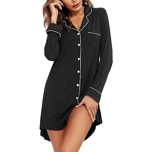 Pjmlifecoco Nightgown for Women Button Down Sleepshirt Short/Long Sleeve Nightdress Soft Modal Sleepwear S-XXL